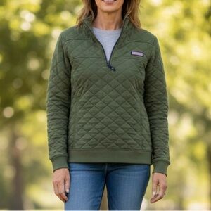 Vineyard Vines Olive Quilted Pullover